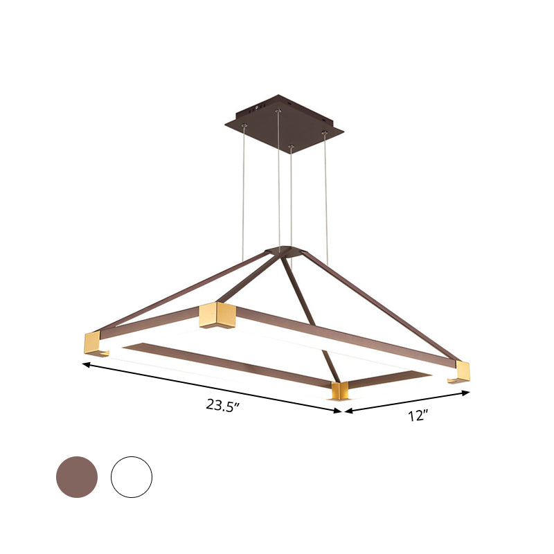 Metal Rectangle Chandelier Light Modernism White/Coffee 23.5"/31.5"/39" Wide LED Hanging Lamp Kit in Warm/White Light Clearhalo 'Ceiling Lights' 'Chandeliers' 'Modern Chandeliers' 'Modern' Lighting' 294798