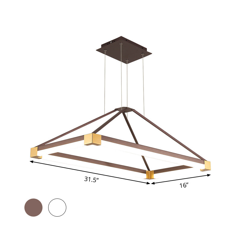 Metal Rectangle Chandelier Light Modernism White/Coffee 23.5"/31.5"/39" Wide LED Hanging Lamp Kit in Warm/White Light Clearhalo 'Ceiling Lights' 'Chandeliers' 'Modern Chandeliers' 'Modern' Lighting' 294799