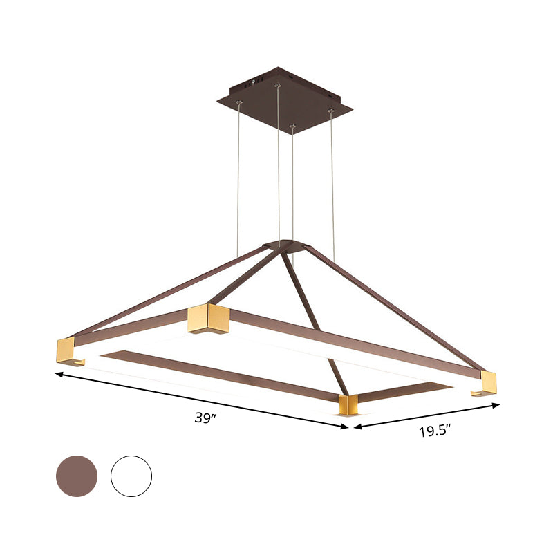 Metal Rectangle Chandelier Light Modernism White/Coffee 23.5"/31.5"/39" Wide LED Hanging Lamp Kit in Warm/White Light Clearhalo 'Ceiling Lights' 'Chandeliers' 'Modern Chandeliers' 'Modern' Lighting' 294800