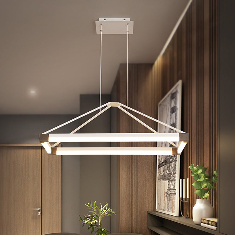 Metal Rectangle Chandelier Light Modernism White/Coffee 23.5"/31.5"/39" Wide LED Hanging Lamp Kit in Warm/White Light White Clearhalo 'Ceiling Lights' 'Chandeliers' 'Modern Chandeliers' 'Modern' Lighting' 294801