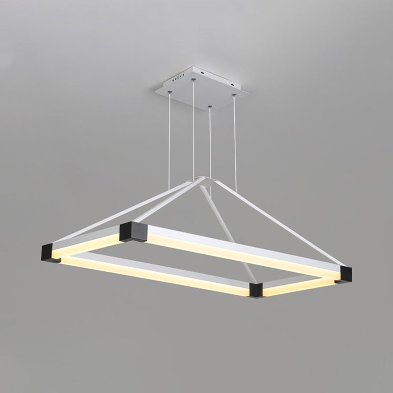 Metal Rectangle Chandelier Light Modernism White/Coffee 23.5"/31.5"/39" Wide LED Hanging Lamp Kit in Warm/White Light Clearhalo 'Ceiling Lights' 'Chandeliers' 'Modern Chandeliers' 'Modern' Lighting' 294802