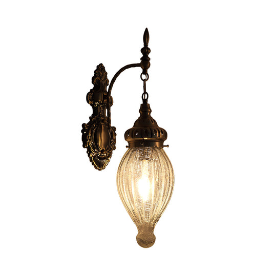 Globe/Oval Crackle Glass Wall Lamp Vintage 1 Light Dining Room Sconce Light Fixture in Bronze Clearhalo 'Wall Lamps & Sconces' 'Wall Lights' Lighting' 294822