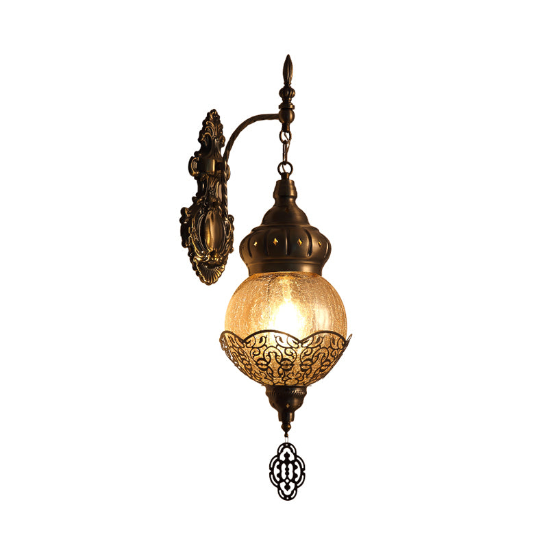 Globe/Oval Crackle Glass Wall Lamp Vintage 1 Light Dining Room Sconce Light Fixture in Bronze Clearhalo 'Wall Lamps & Sconces' 'Wall Lights' Lighting' 294824