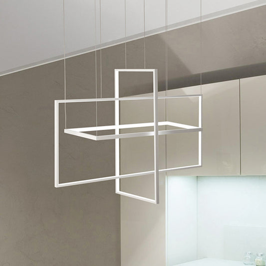 Rectangle Hanging Lamp Kit Minimalist Metal White 23.5"/31.5"/38" Wide LED Suspension Light, Warm/White/Natural Light White Clearhalo 'Ceiling Lights' 'Chandeliers' 'Modern Chandeliers' 'Modern' Lighting' 294854