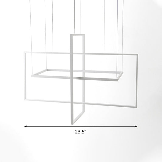 Rectangle Hanging Lamp Kit Minimalist Metal White 23.5"/31.5"/38" Wide LED Suspension Light, Warm/White/Natural Light Clearhalo 'Ceiling Lights' 'Chandeliers' 'Modern Chandeliers' 'Modern' Lighting' 294856