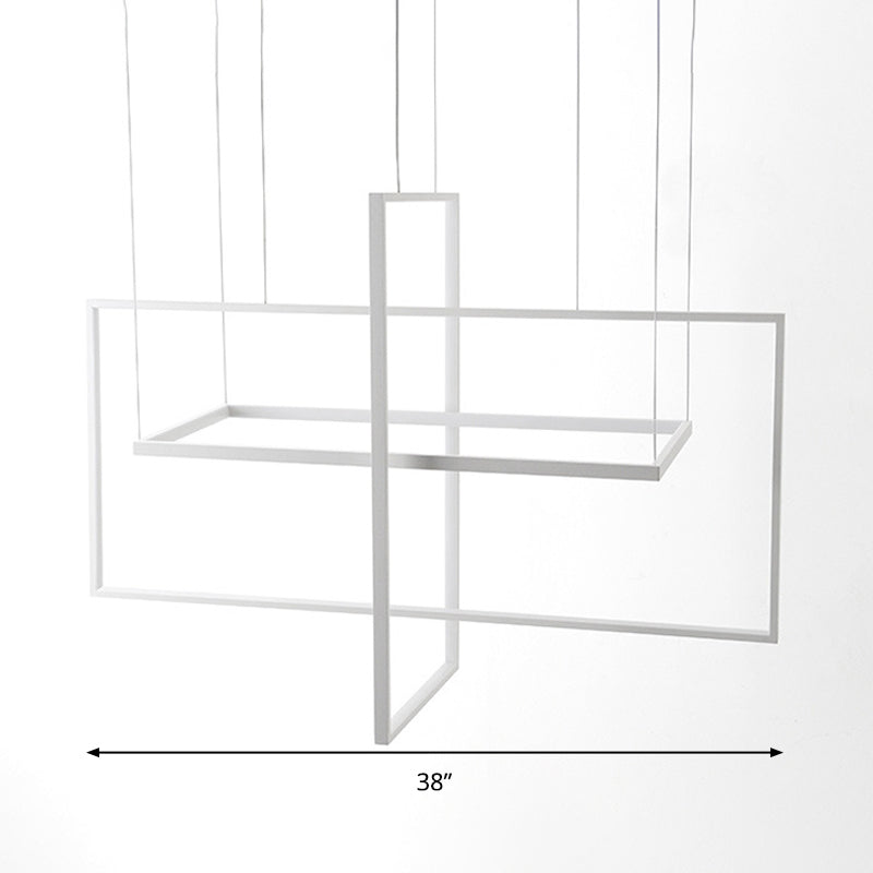 Rectangle Hanging Lamp Kit Minimalist Metal White 23.5"/31.5"/38" Wide LED Suspension Light, Warm/White/Natural Light Clearhalo 'Ceiling Lights' 'Chandeliers' 'Modern Chandeliers' 'Modern' Lighting' 294858