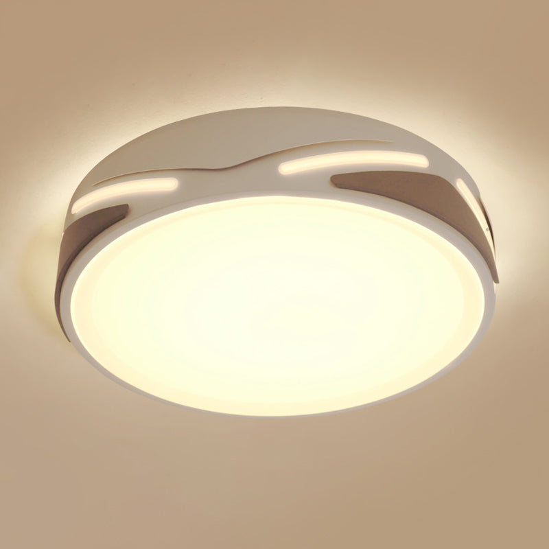 18.5"/21.5" Wide LED Flush Light Fixture Modern White Ceiling Mount Light with Round Metal Shade, Warm/White/Natural Light Clearhalo 'Ceiling Lights' 'Close To Ceiling Lights' 'Close to ceiling' 'Flush mount' Lighting' 294863