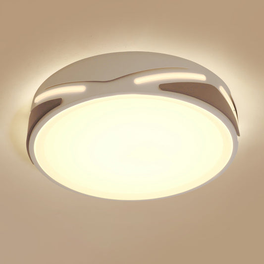 18.5"/21.5" Wide LED Flush Light Fixture Modern White Ceiling Mount Light with Round Metal Shade, Warm/White/Natural Light Clearhalo 'Ceiling Lights' 'Close To Ceiling Lights' 'Close to ceiling' 'Flush mount' Lighting' 294863