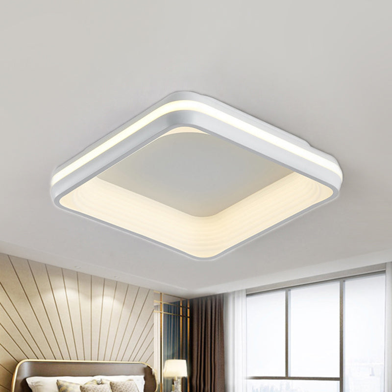 Metal Square Flush Light Simple Style White 19"/25" Wide LED Ceiling Mounted Fixture in 3 Color Light/Remote Control Stepless Dimming White 3 Color Clearhalo 'Ceiling Lights' 'Close To Ceiling Lights' 'Close to ceiling' 'Flush mount' Lighting' 294874