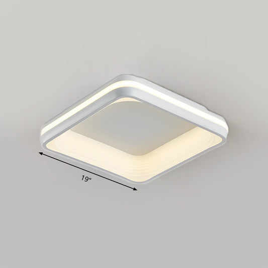 Metal Square Flush Light Simple Style White 19"/25" Wide LED Ceiling Mounted Fixture in 3 Color Light/Remote Control Stepless Dimming Clearhalo 'Ceiling Lights' 'Close To Ceiling Lights' 'Close to ceiling' 'Flush mount' Lighting' 294876