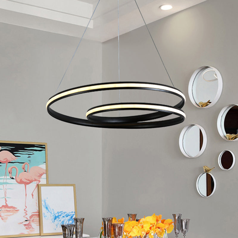 Seamless Curve Chandelier Lighting Fixture Contemporary Metal Black 18"/23.5"/30" Wide LED Pendant Light, Warm/White Light Clearhalo 'Ceiling Lights' 'Chandeliers' 'Modern Chandeliers' 'Modern' Lighting' 294937