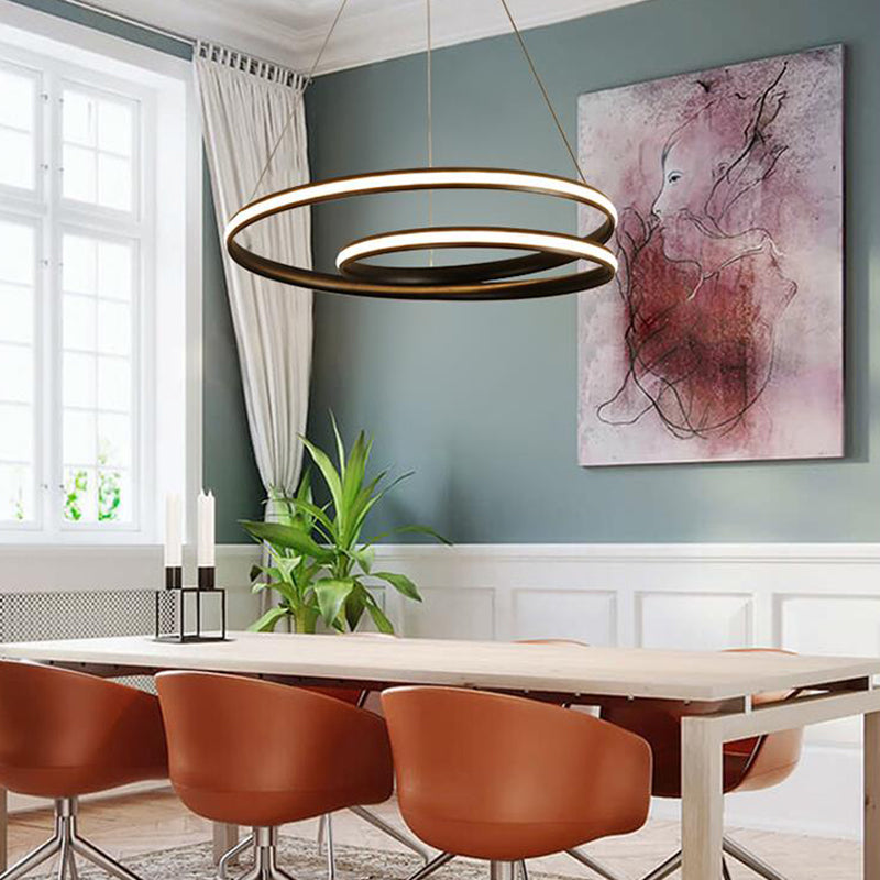 Seamless Curve Chandelier Lighting Fixture Contemporary Metal Black 18"/23.5"/30" Wide LED Pendant Light, Warm/White Light Clearhalo 'Ceiling Lights' 'Chandeliers' 'Modern Chandeliers' 'Modern' Lighting' 294938