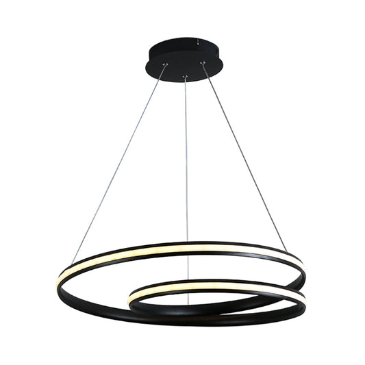 Seamless Curve Chandelier Lighting Fixture Contemporary Metal Black 18"/23.5"/30" Wide LED Pendant Light, Warm/White Light Clearhalo 'Ceiling Lights' 'Chandeliers' 'Modern Chandeliers' 'Modern' Lighting' 294939