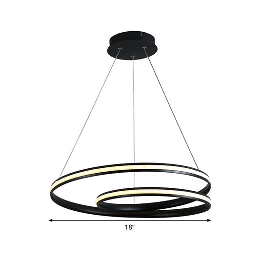 Seamless Curve Chandelier Lighting Fixture Contemporary Metal Black 18"/23.5"/30" Wide LED Pendant Light, Warm/White Light Clearhalo 'Ceiling Lights' 'Chandeliers' 'Modern Chandeliers' 'Modern' Lighting' 294940