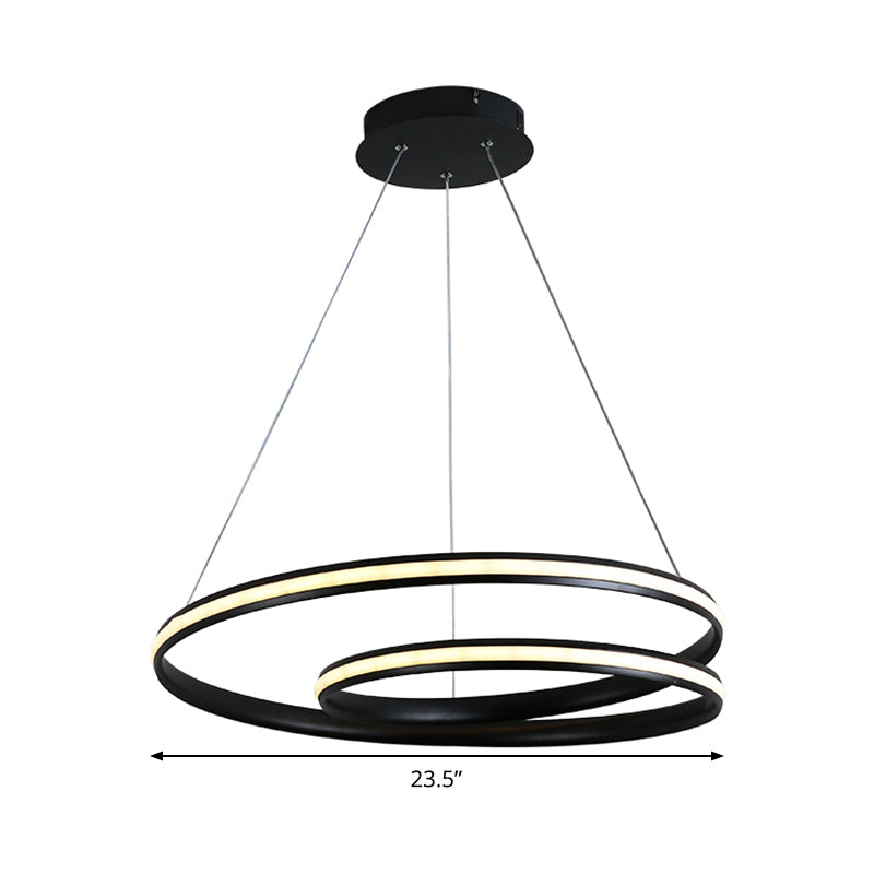 Seamless Curve Chandelier Lighting Fixture Contemporary Metal Black 18"/23.5"/30" Wide LED Pendant Light, Warm/White Light Clearhalo 'Ceiling Lights' 'Chandeliers' 'Modern Chandeliers' 'Modern' Lighting' 294941