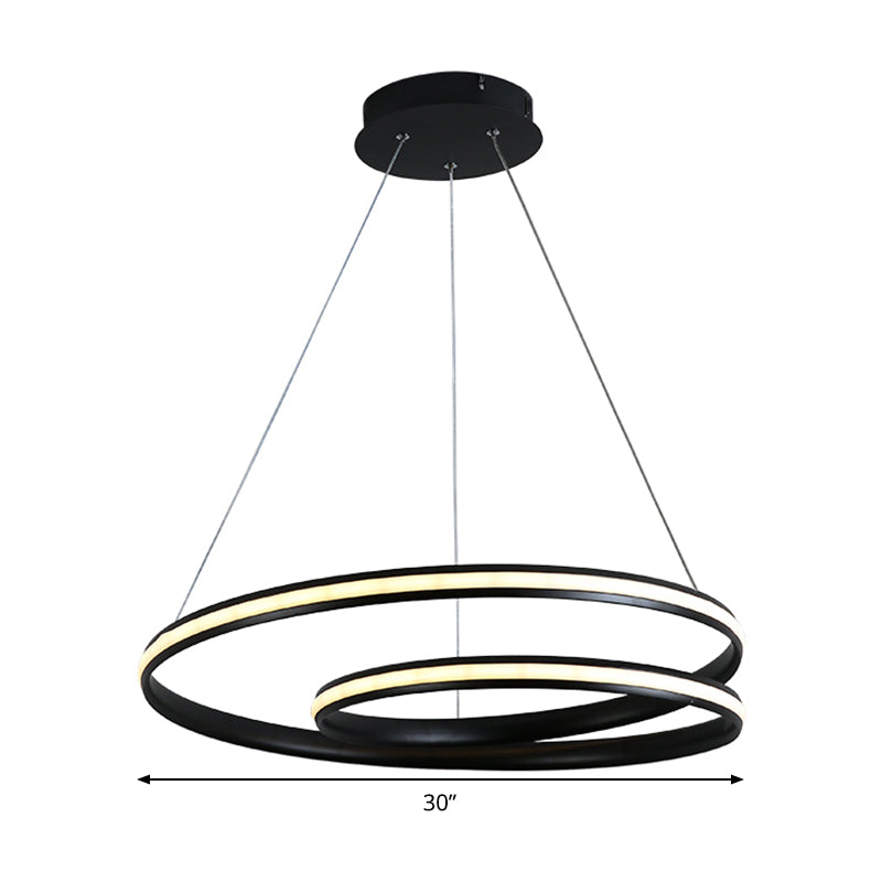 Seamless Curve Chandelier Lighting Fixture Contemporary Metal Black 18"/23.5"/30" Wide LED Pendant Light, Warm/White Light Clearhalo 'Ceiling Lights' 'Chandeliers' 'Modern Chandeliers' 'Modern' Lighting' 294942