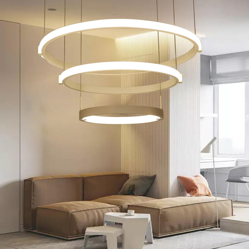 White Double Ring/Three Rings Chandelier Lighting Simple Style White LED Hanging Ceiling Light in Warm/White Light White Three Rings Clearhalo 'Ceiling Lights' 'Chandeliers' 'Modern Chandeliers' 'Modern' Lighting' 294948