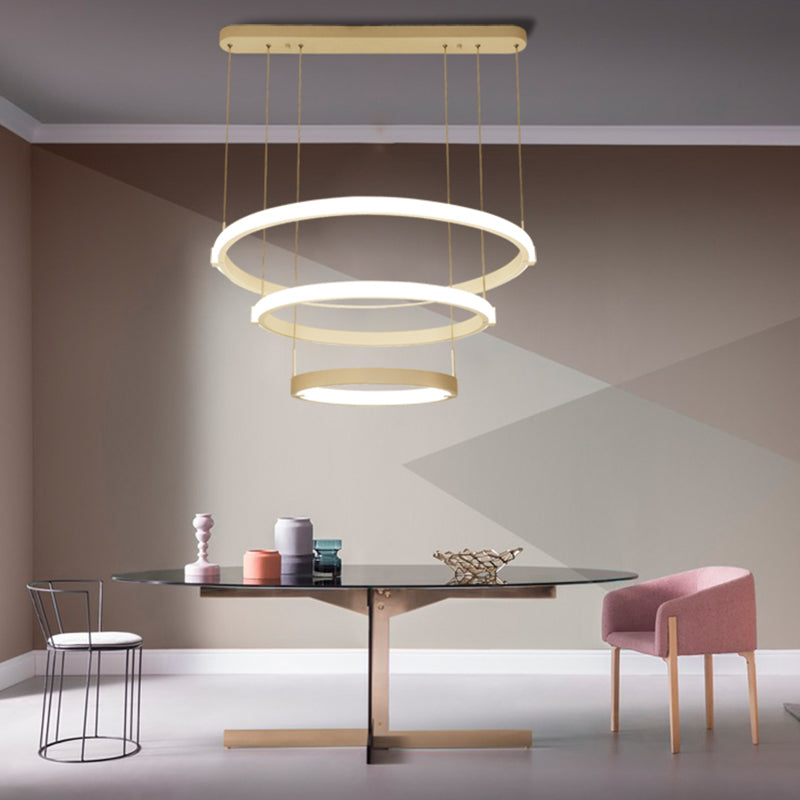 White Double Ring/Three Rings Chandelier Lighting Simple Style White LED Hanging Ceiling Light in Warm/White Light Clearhalo 'Ceiling Lights' 'Chandeliers' 'Modern Chandeliers' 'Modern' Lighting' 294950