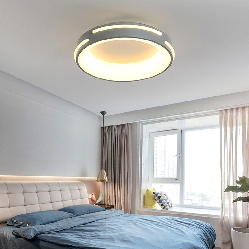 Gray Circle Ceiling Light Modernism Metal LED Flush Light Fixture in Warm/White Light, 18.5"/24.5" Wide Grey Clearhalo 'Ceiling Lights' 'Close To Ceiling Lights' 'Close to ceiling' 'Flush mount' Lighting' 294983