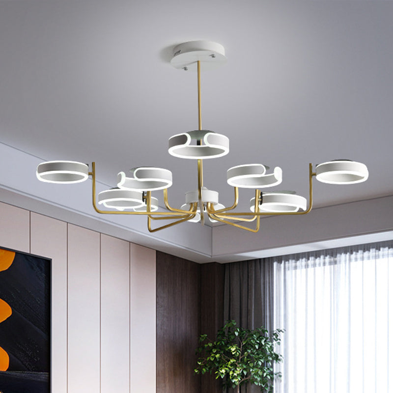 Starburst Metal Chandelier Lamp Modernism 8/10 Heads Black/Gray/White Pendant Light Kit in Warm/White Light, 36.5"/44" Wide White 44" White Clearhalo 'Ceiling Lights' 'Chandeliers' 'Modern Chandeliers' 'Modern' Lighting' 294990