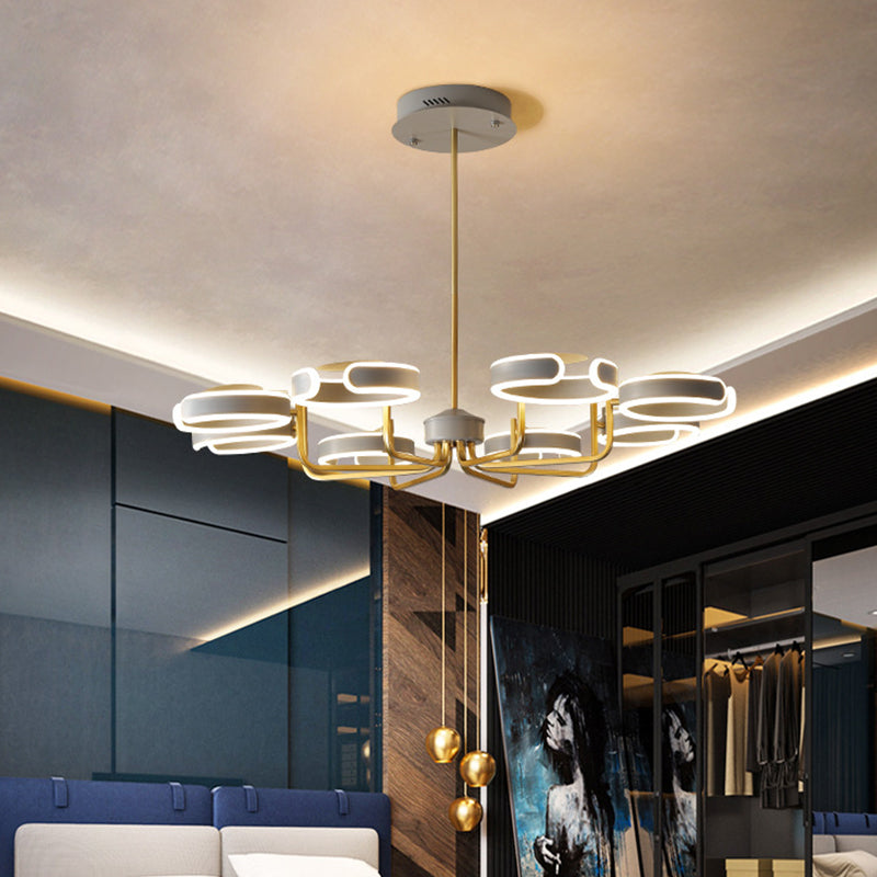 Starburst Metal Chandelier Lamp Modernism 8/10 Heads Black/Gray/White Pendant Light Kit in Warm/White Light, 36.5"/44" Wide Clearhalo 'Ceiling Lights' 'Chandeliers' 'Modern Chandeliers' 'Modern' Lighting' 294994