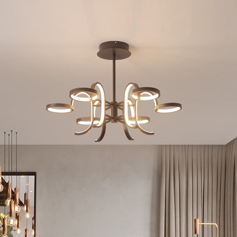 Black Curve Arm Chandelier Lighting Modernism 5/6 Heads Metal Pendant Light in Warm/White Light 6 Black Clearhalo 'Ceiling Lights' 'Chandeliers' 'Modern Chandeliers' 'Modern' Lighting' 295009