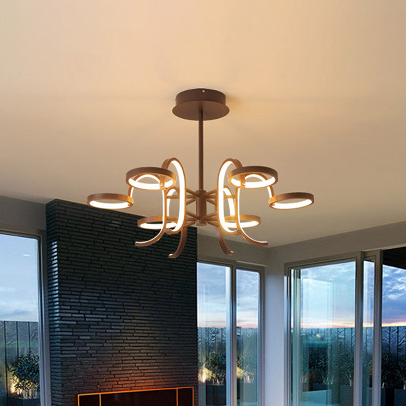 Black Curve Arm Chandelier Lighting Modernism 5/6 Heads Metal Pendant Light in Warm/White Light Clearhalo 'Ceiling Lights' 'Chandeliers' 'Modern Chandeliers' 'Modern' Lighting' 295010