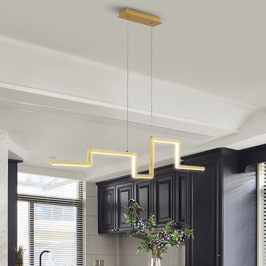 Linear Metal Hanging Light Fixture Simple Style Black/Gray/Gold 31.5"/39" Wide LED Chandelier Lamp in Warm/White Light Gold Clearhalo 'Ceiling Lights' 'Island Lights' Lighting' 295042