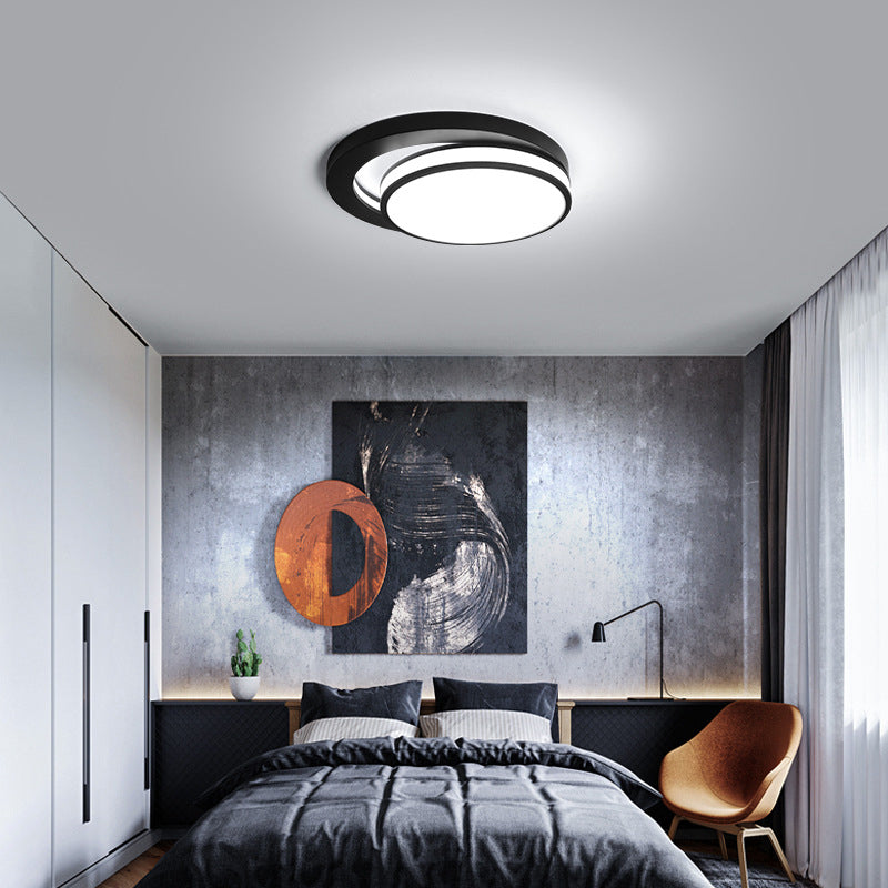 18"/21.5" Wide Metal Round Flush Mount Modernism Black/White LED Ceiling Lamp in Warm/3 Color Light Clearhalo 'Ceiling Lights' 'Close To Ceiling Lights' 'Close to ceiling' 'Flush mount' Lighting' 295044