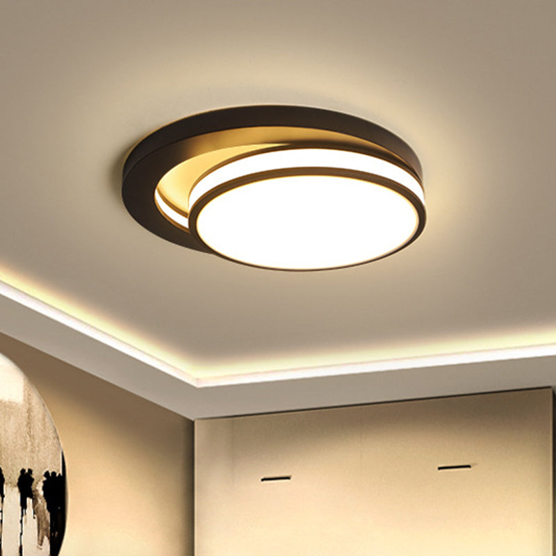 18"/21.5" Wide Metal Round Flush Mount Modernism Black/White LED Ceiling Lamp in Warm/3 Color Light Black Clearhalo 'Ceiling Lights' 'Close To Ceiling Lights' 'Close to ceiling' 'Flush mount' Lighting' 295045