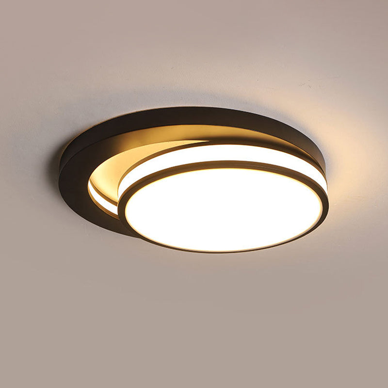 18"/21.5" Wide Metal Round Flush Mount Modernism Black/White LED Ceiling Lamp in Warm/3 Color Light Clearhalo 'Ceiling Lights' 'Close To Ceiling Lights' 'Close to ceiling' 'Flush mount' Lighting' 295047