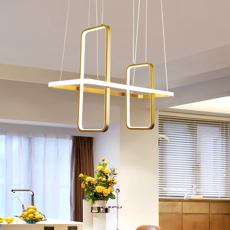 Metal Rectangle Ceiling Pendant Light Simple Style Black/Gold Island Light Fixture, Warm/White Light Gold Clearhalo 'Ceiling Lights' 'Island Lights' Lighting' 295078