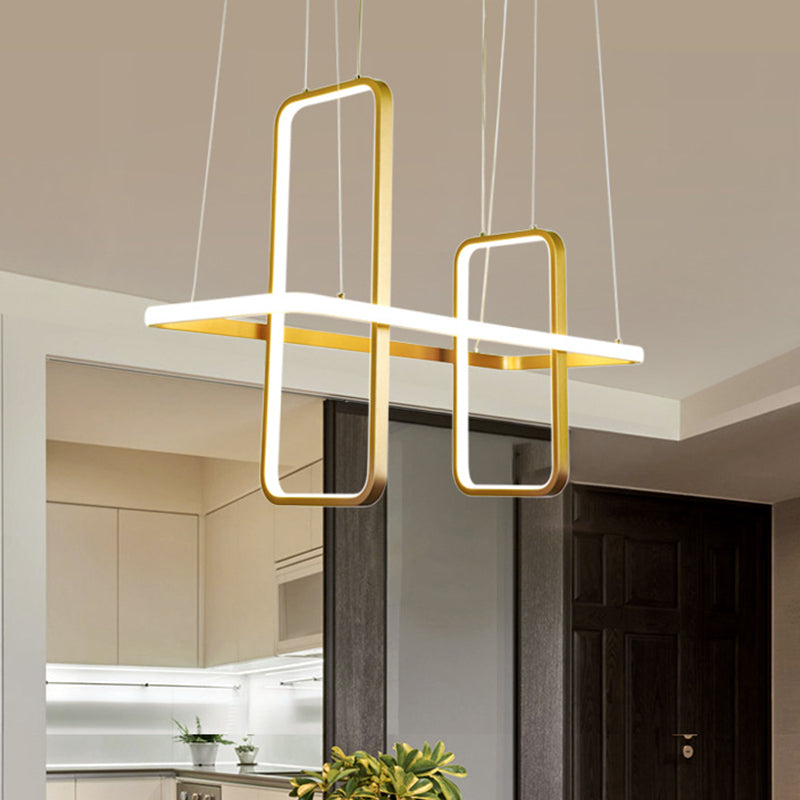 Metal Rectangle Ceiling Pendant Light Simple Style Black/Gold Island Light Fixture, Warm/White Light Clearhalo 'Ceiling Lights' 'Island Lights' Lighting' 295079