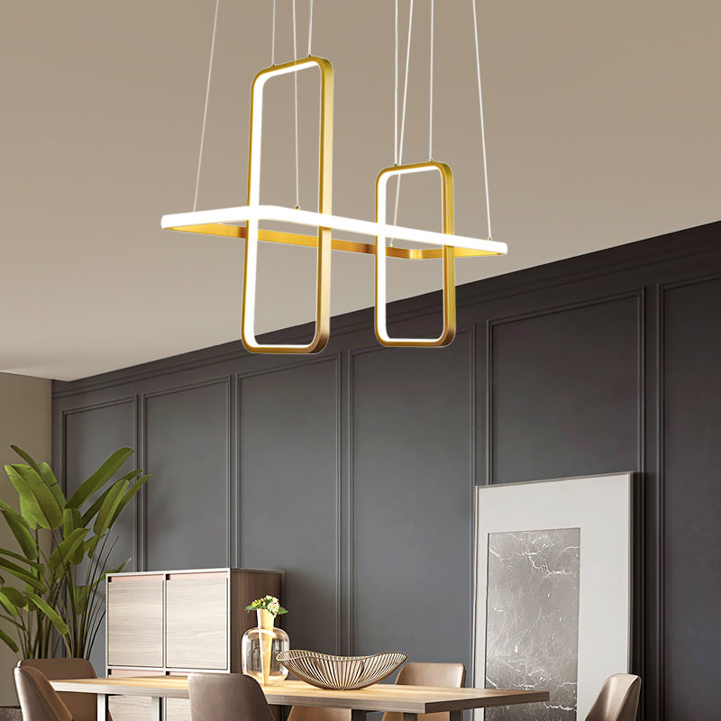 Metal Rectangle Ceiling Pendant Light Simple Style Black/Gold Island Light Fixture, Warm/White Light Clearhalo 'Ceiling Lights' 'Island Lights' Lighting' 295080