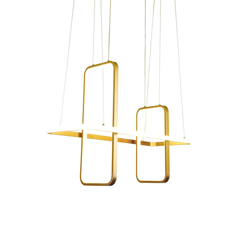 Metal Rectangle Ceiling Pendant Light Simple Style Black/Gold Island Light Fixture, Warm/White Light Clearhalo 'Ceiling Lights' 'Island Lights' Lighting' 295081