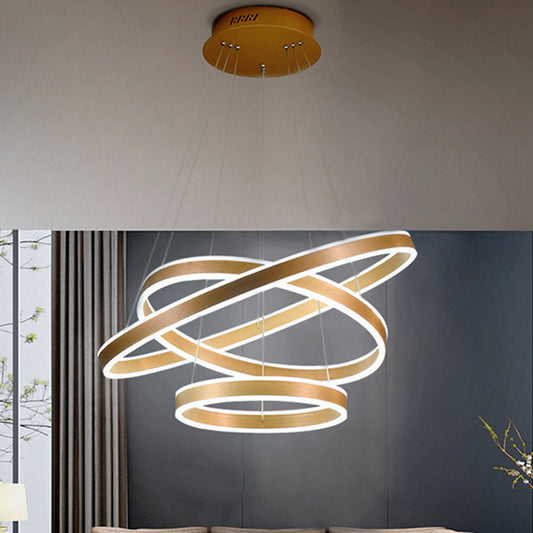 Gold Ring Hanging Lamp Kit Postmodern Acrylic LED Suspension Light in Warm/White Light for Living Room Clearhalo 'Ceiling Lights' 'Chandeliers' 'Modern Chandeliers' 'Modern' Lighting' 295086