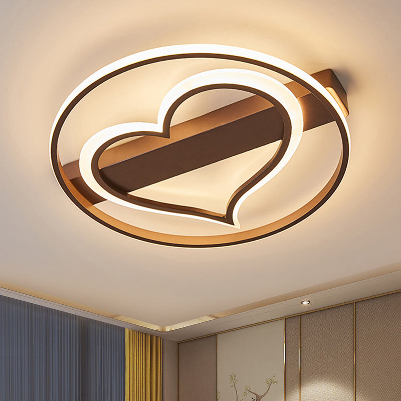 Heart Acrylic Flush Light Fixture Simple Style White/Coffee 16"/19.5" Wide LED Ceiling Lamp in Warm/White/Natural Light Clearhalo 'Ceiling Lights' 'Close To Ceiling Lights' 'Close to ceiling' 'Flush mount' Lighting' 295126