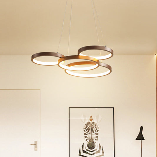 Coffee Ring Hanging Ceiling Light Minimalist Acrylic LED Pendant Chandelier, Warm/White Light Coffee Clearhalo 'Ceiling Lights' 'Chandeliers' 'Modern Chandeliers' 'Modern' Lighting' 295133