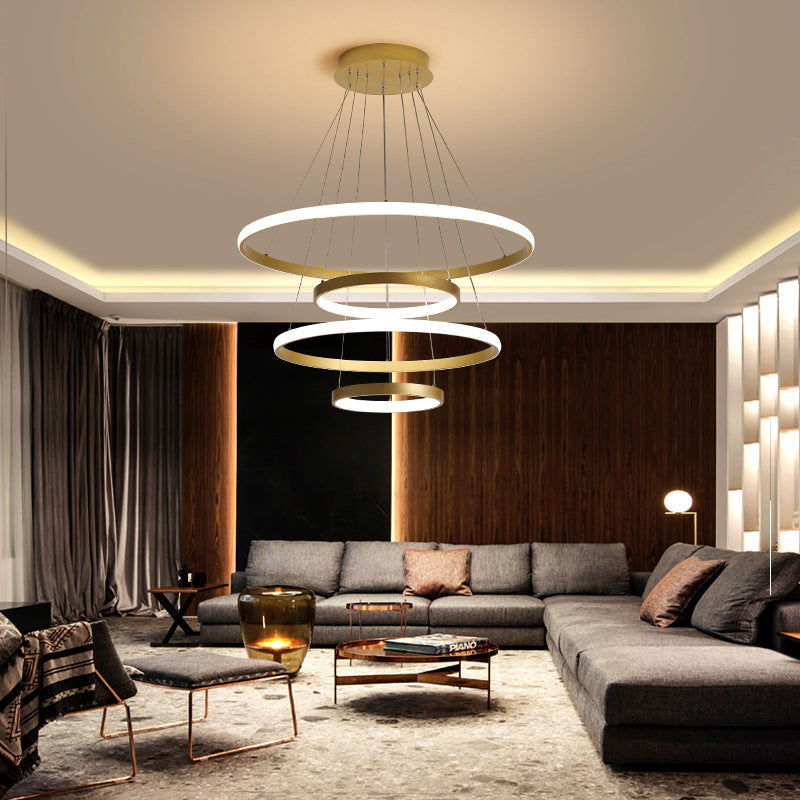 31.5"/39" Wide 4 Tiers Living Room Hanging Lamp Acrylic Postmodern LED Pendant Chandelier in Gold Brass Clearhalo 'Ceiling Lights' 'Chandeliers' 'Modern Chandeliers' 'Modern' Lighting' 295205