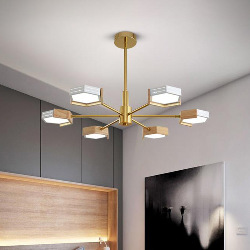 Gold Hexagon Pendant Lighting Contemporary Metal 6/8 Lights Gold Ceiling Chandelier, Warm/White Light 6 Gold Clearhalo 'Ceiling Lights' 'Chandeliers' 'Modern Chandeliers' 'Modern' Lighting' 295211