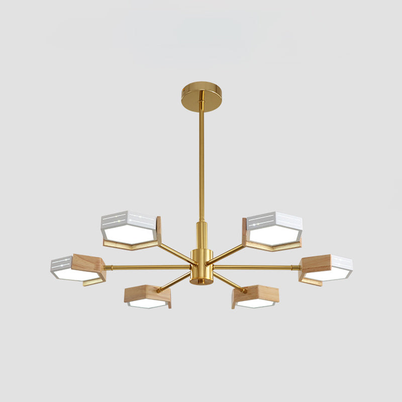 Gold Hexagon Pendant Lighting Contemporary Metal 6/8 Lights Gold Ceiling Chandelier, Warm/White Light Clearhalo 'Ceiling Lights' 'Chandeliers' 'Modern Chandeliers' 'Modern' Lighting' 295212