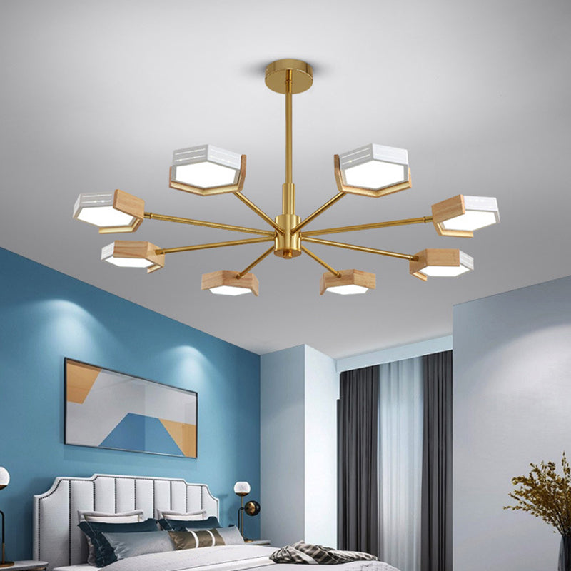 Gold Hexagon Pendant Lighting Contemporary Metal 6/8 Lights Gold Ceiling Chandelier, Warm/White Light 8 Gold Clearhalo 'Ceiling Lights' 'Chandeliers' 'Modern Chandeliers' 'Modern' Lighting' 295215