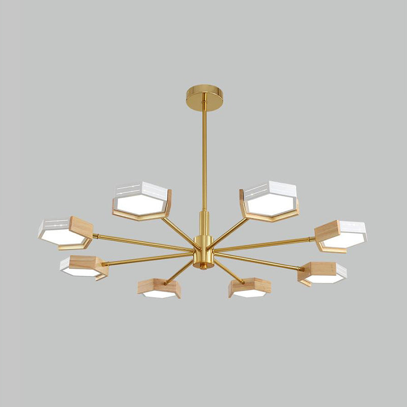 Gold Hexagon Pendant Lighting Contemporary Metal 6/8 Lights Gold Ceiling Chandelier, Warm/White Light Clearhalo 'Ceiling Lights' 'Chandeliers' 'Modern Chandeliers' 'Modern' Lighting' 295216