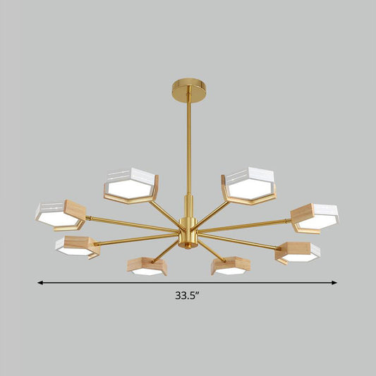 Gold Hexagon Pendant Lighting Contemporary Metal 6/8 Lights Gold Ceiling Chandelier, Warm/White Light Clearhalo 'Ceiling Lights' 'Chandeliers' 'Modern Chandeliers' 'Modern' Lighting' 295217