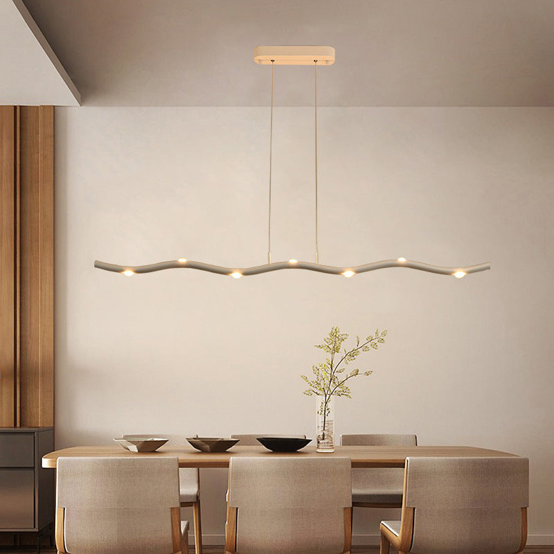 Wave Metal Island Lighting Fixture Simple Style 5/7 Heads White Pendant Light Kit, Warm/White Light 7 White Warm Clearhalo 'Ceiling Lights' 'Island Lights' Lighting' 295232