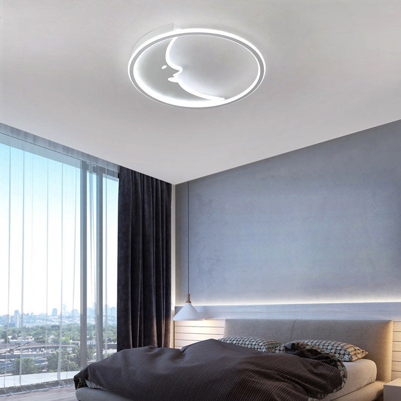 LED Bedroom Flush Mount Lighting Simple White Flush Mount Fixture with Moon Acrylic Shade in Warm/White Light/Remote Control Stepless Dimming, 17"/21" Wide White White Clearhalo 'Ceiling Lights' 'Close To Ceiling Lights' 'Close to ceiling' 'Flush mount' Lighting' 295247