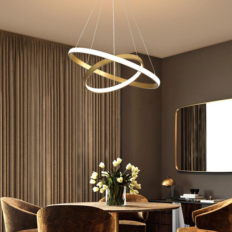 Gold Orbit Hanging Chandelier Postmodern Acrylic LED Pendant Light Kit, 23.5"/31.5" Wide Gold Clearhalo 'Ceiling Lights' 'Chandeliers' 'Modern Chandeliers' 'Modern' Lighting' 295252