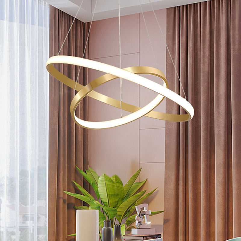 Gold Orbit Hanging Chandelier Postmodern Acrylic LED Pendant Light Kit, 23.5"/31.5" Wide Clearhalo 'Ceiling Lights' 'Chandeliers' 'Modern Chandeliers' 'Modern' Lighting' 295253