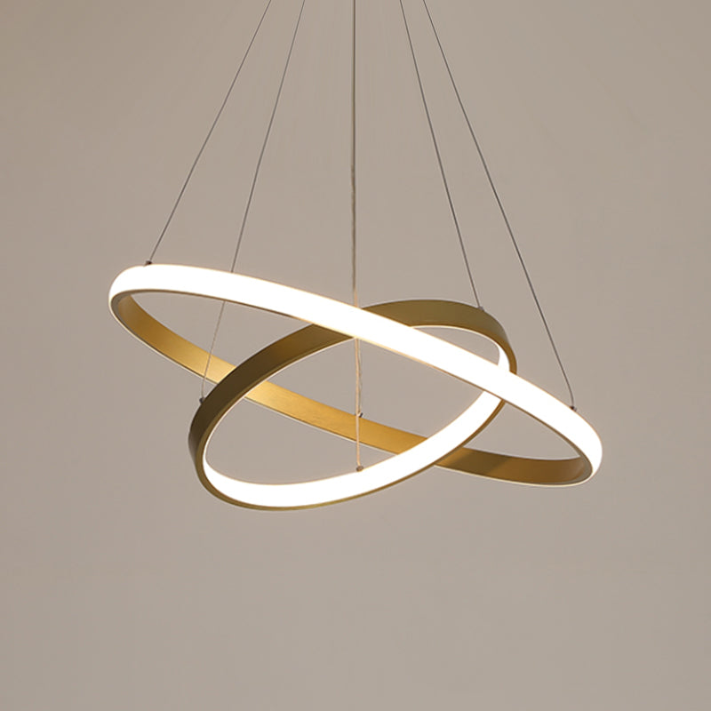 Gold Orbit Hanging Chandelier Postmodern Acrylic LED Pendant Light Kit, 23.5"/31.5" Wide Clearhalo 'Ceiling Lights' 'Chandeliers' 'Modern Chandeliers' 'Modern' Lighting' 295254