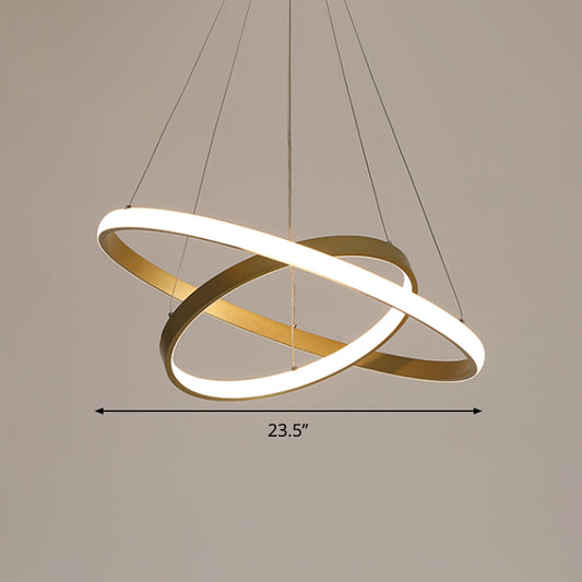 Gold Orbit Hanging Chandelier Postmodern Acrylic LED Pendant Light Kit, 23.5"/31.5" Wide Clearhalo 'Ceiling Lights' 'Chandeliers' 'Modern Chandeliers' 'Modern' Lighting' 295255